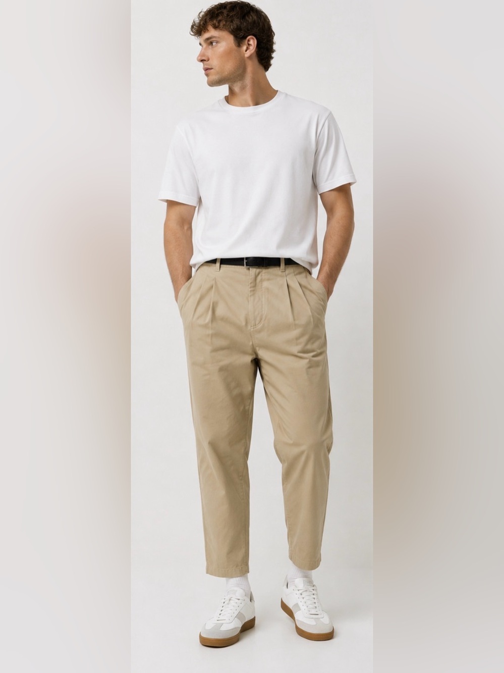 Topman Pleated Front Tapered Chino Pants – Khaki/Stone – W32 L30